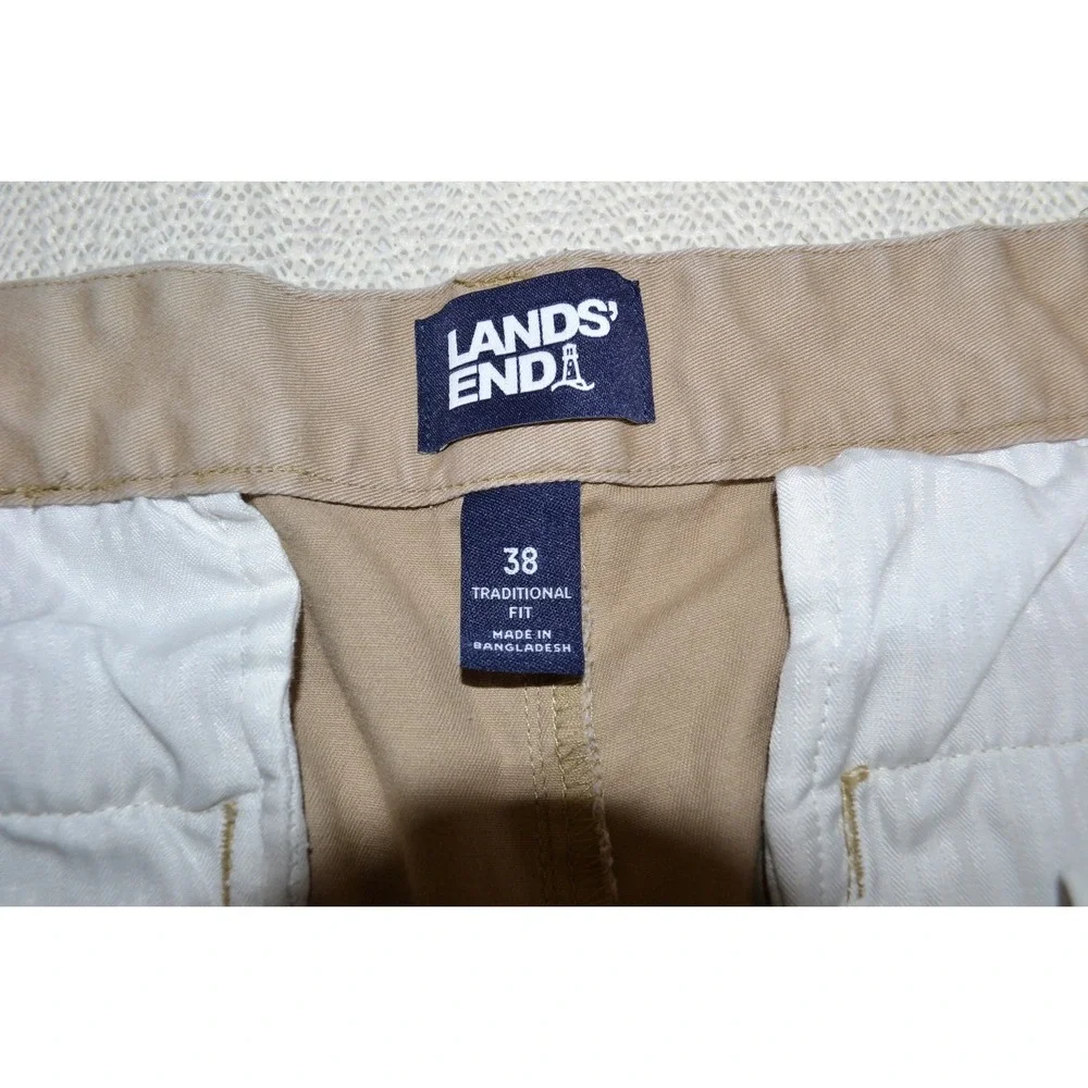Lands' End Chino‎ Shorts Mens 38 Khaki Causal Traditional Fit Stretch Cotton